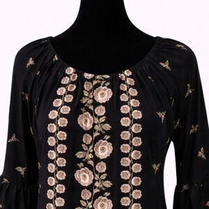 NWOT Style & Co Black Top w/ Gold Floral Detail Size M